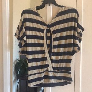 Navy and cream striped cut-out back shirt